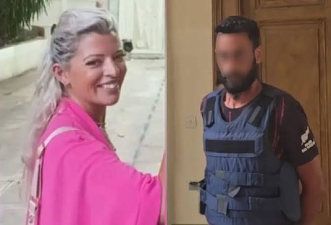 Η 42χρονη διασώστρια έξω από κατοικία στην Άνω Σύρο, όπως καταγράφηκε από κάμερα ασφαλείας πριν από το θανατηφόρο περιστατικό